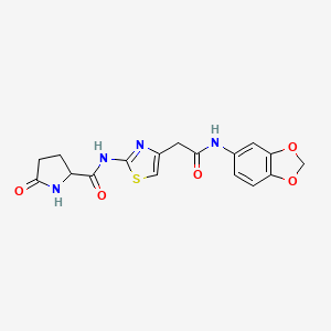 molecular formula C17H16N4O5S B2447956 N-(4-(2-(benzo[d][1,3]dioxol-5-ylamino)-2-oxoethyl)thiazol-2-yl)-5-oxopyrrolidine-2-carboxamide CAS No. 1048678-51-8