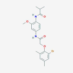 molecular formula C21H25BrN2O4 B244796 N-(4-{[(2-bromo-4,6-dimethylphenoxy)acetyl]amino}-2-methoxyphenyl)-2-methylpropanamide 