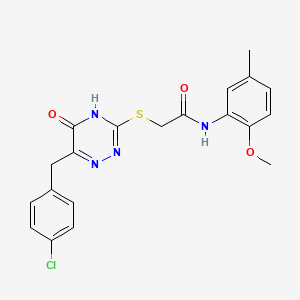 molecular formula C20H19ClN4O3S B2447962 2-{[6-(4-chlorobenzyl)-5-hydroxy-1,2,4-triazin-3-yl]sulfanyl}-N-(2-methoxy-5-methylphenyl)acetamide CAS No. 898625-04-2