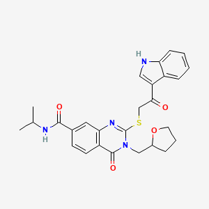 molecular formula C27H28N4O4S B2447994 2-{[2-(1H-indol-3-yl)-2-oxoethyl]thio}-N-isopropyl-4-oxo-3-(tetrahydrofuran-2-ylmethyl)-3,4-dihydroquinazoline-7-carboxamide CAS No. 1111005-25-4