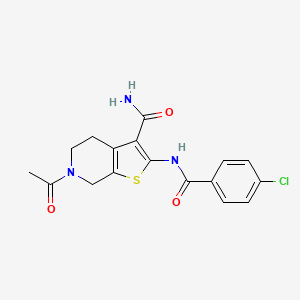 molecular formula C17H16ClN3O3S B2448018 6-Acetyl-2-(4-chlorobenzamido)-4,5,6,7-tetrahydrothieno[2,3-c]pyridine-3-carboxamide CAS No. 887892-47-9