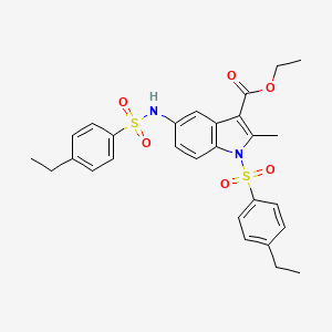 molecular formula C28H30N2O6S2 B2448034 ethyl 1-[(4-ethylphenyl)sulfonyl]-5-{[(4-ethylphenyl)sulfonyl]amino}-2-methyl-1H-indole-3-carboxylate CAS No. 441292-37-1