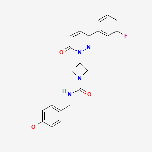 molecular formula C22H21FN4O3 B2448051 3-[3-(3-Fluorophenyl)-6-oxopyridazin-1-yl]-N-[(4-methoxyphenyl)methyl]azetidine-1-carboxamide CAS No. 2380176-72-5