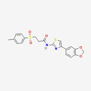 molecular formula C20H18N2O5S2 B2448074 N-(4-(benzo[d][1,3]dioxol-5-yl)thiazol-2-yl)-3-tosylpropanamide CAS No. 895445-20-2