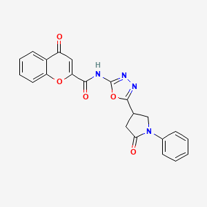 4-oxo-N-(5-(5-oxo-1-phenylpyrrolidin-3-yl)-1,3,4-oxadiazol-2-yl)-4H-chromene-2-carboxamide