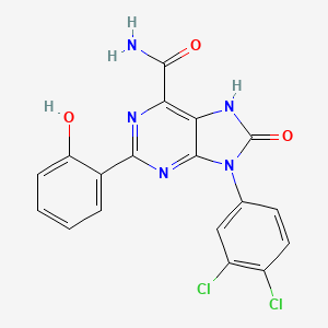 molecular formula C18H11Cl2N5O3 B2448136 9-(3,4-dichlorophenyl)-2-(2-hydroxyphenyl)-8-oxo-8,9-dihydro-7H-purine-6-carboxamide CAS No. 887890-90-6
