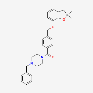 molecular formula C29H32N2O3 B2448138 (4-Benzylpiperazin-1-yl)(4-(((2,2-dimethyl-2,3-dihydrobenzofuran-7-yl)oxy)methyl)phenyl)methanone CAS No. 941985-52-0