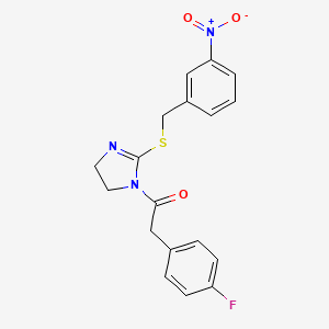 2-(4-Fluorophenyl)-1-[2-[(3-nitrophenyl)methylsulfanyl]-4,5-dihydroimidazol-1-yl]ethanone