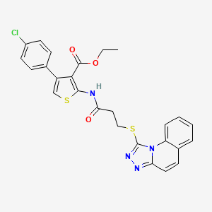 molecular formula C26H21ClN4O3S2 B2448154 Ethyl 2-(3-([1,2,4]triazolo[4,3-a]quinolin-1-ylthio)propanamido)-4-(4-chlorophenyl)thiophene-3-carboxylate CAS No. 690271-53-5