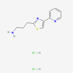 molecular formula C11H15Cl2N3S B2448159 3-[4-(Pyridin-2-yl)-1,3-thiazol-2-yl]propan-1-amine dihydrochloride CAS No. 1955547-39-3