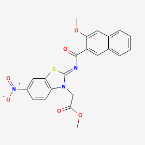 molecular formula C22H17N3O6S B2448173 (Z)-甲基2-(2-((3-甲氧基-2-萘酰)亚氨基)-6-硝基苯并[d]噻唑-3(2H)-基)乙酸酯 CAS No. 865198-40-9