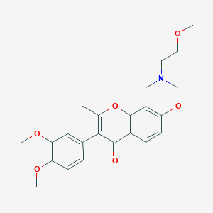 molecular formula C23H25NO6 B2448190 3-(3,4-dimethoxyphenyl)-9-(2-methoxyethyl)-2-methyl-9,10-dihydrochromeno[8,7-e][1,3]oxazin-4(8H)-one CAS No. 1010906-29-2