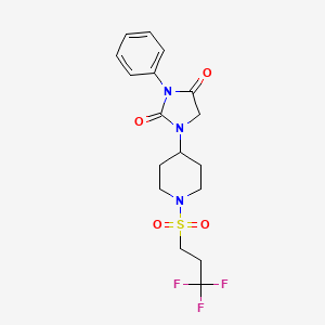 molecular formula C17H20F3N3O4S B2448204 3-Phenyl-1-(1-((3,3,3-trifluoropropyl)sulfonyl)piperidin-4-yl)imidazolidine-2,4-dione CAS No. 2034513-10-3