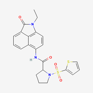 molecular formula C22H21N3O4S2 B2448224 N-(1-ethyl-2-oxo-1,2-dihydrobenzo[cd]indol-6-yl)-1-(thiophen-2-ylsulfonyl)pyrrolidine-2-carboxamide CAS No. 1050207-93-6