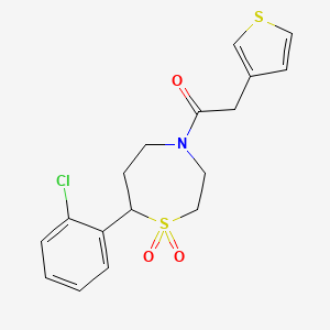 molecular formula C17H18ClNO3S2 B2448234 1-(7-(2-氯苯基)-1,1-二氧化-1,4-噻氮杂环-4-基)-2-(噻吩-3-基)乙酮 CAS No. 2034385-20-9