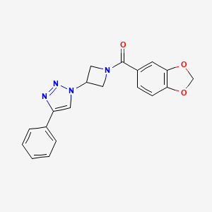 molecular formula C19H16N4O3 B2448236 benzo[d][1,3]dioxol-5-yl(3-(4-phenyl-1H-1,2,3-triazol-1-yl)azetidin-1-yl)methanone CAS No. 2034310-99-9