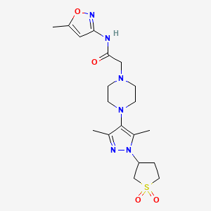 molecular formula C19H28N6O4S B2448264 2-(4-(1-(1,1-二氧化四氢噻吩-3-基)-3,5-二甲基-1H-吡唑-4-基)哌嗪-1-基)-N-(5-甲基异恶唑-3-基)乙酰胺 CAS No. 1334370-76-1