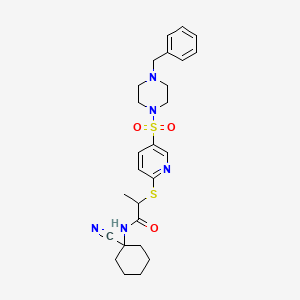 molecular formula C26H33N5O3S2 B2448274 2-[5-(4-benzylpiperazin-1-yl)sulfonylpyridin-2-yl]sulfanyl-N-(1-cyanocyclohexyl)propanamide CAS No. 874975-54-9