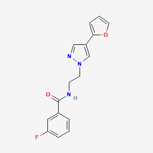 molecular formula C16H14FN3O2 B2448307 3-fluoro-N-(2-(4-(furan-2-yl)-1H-pyrazol-1-yl)ethyl)benzamide CAS No. 2034557-06-5