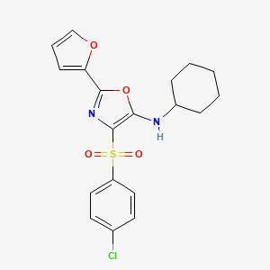 molecular formula C19H19ClN2O4S B2448310 4-((4-chlorophenyl)sulfonyl)-N-cyclohexyl-2-(furan-2-yl)oxazol-5-amine CAS No. 862794-49-8