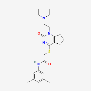 molecular formula C23H32N4O2S B2448336 2-((1-(2-(diethylamino)ethyl)-2-oxo-2,5,6,7-tetrahydro-1H-cyclopenta[d]pyrimidin-4-yl)thio)-N-(3,5-dimethylphenyl)acetamide CAS No. 898434-14-5