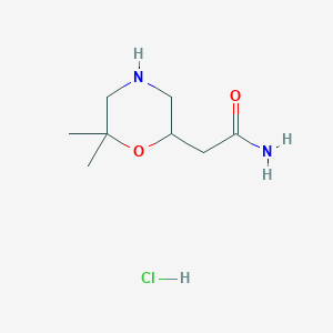 molecular formula C8H17ClN2O2 B2448343 2-(6,6-Dimethylmorpholin-2-yl)acetamide;hydrochloride CAS No. 2243512-17-4