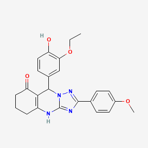 molecular formula C24H24N4O4 B2448357 9-(3-ethoxy-4-hydroxyphenyl)-2-(4-methoxyphenyl)-5,6,7,9-tetrahydro-[1,2,4]triazolo[5,1-b]quinazolin-8(4H)-one CAS No. 534589-85-0