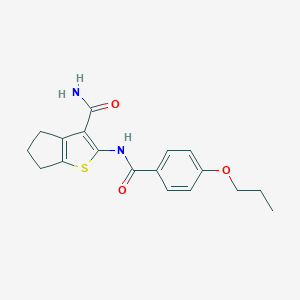 molecular formula C18H20N2O3S B244836 2-[(4-propoxybenzoyl)amino]-5,6-dihydro-4H-cyclopenta[b]thiophene-3-carboxamide 