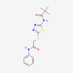 molecular formula C15H18N4O2S2 B2448400 N-(5-((2-oxo-2-(phenylamino)ethyl)thio)-1,3,4-thiadiazol-2-yl)pivalamide CAS No. 392290-62-9