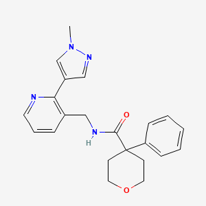 molecular formula C22H24N4O2 B2448425 N-((2-(1-methyl-1H-pyrazol-4-yl)pyridin-3-yl)methyl)-4-phenyltetrahydro-2H-pyran-4-carboxamide CAS No. 2034345-24-7