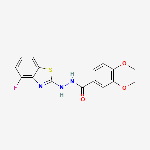 molecular formula C16H12FN3O3S B2448460 N'-(4-氟-1,3-苯并噻唑-2-基)-2,3-二氢-1,4-苯并二氧杂环-6-碳酰肼 CAS No. 851978-90-0