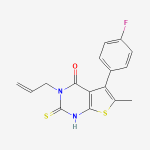 molecular formula C16H13FN2OS2 B2448468 3-Allyl-5-(4-fluoro-phenyl)-2-mercapto-6-methyl-3H-thieno[2,3-d]pyrimidin-4-one CAS No. 379239-35-7