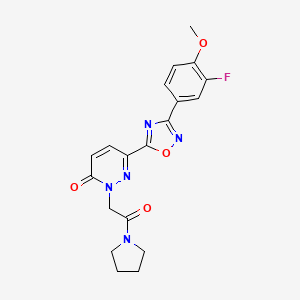 molecular formula C19H18FN5O4 B2448473 6-[3-(3-fluoro-4-methoxyphenyl)-1,2,4-oxadiazol-5-yl]-2-(2-oxo-2-pyrrolidin-1-ylethyl)pyridazin-3(2H)-one CAS No. 1396632-34-0