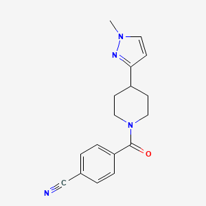 molecular formula C17H18N4O B2448490 4-(4-(1-methyl-1H-pyrazol-3-yl)piperidine-1-carbonyl)benzonitrile CAS No. 2034417-85-9