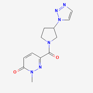 molecular formula C12H14N6O2 B2448501 6-(3-(1H-1,2,3-triazol-1-yl)pyrrolidine-1-carbonyl)-2-methylpyridazin-3(2H)-one CAS No. 2200779-76-4