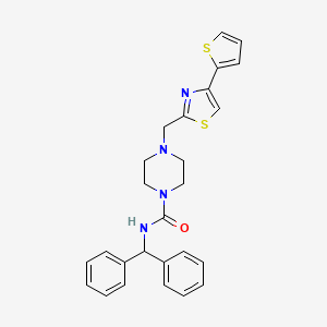 molecular formula C26H26N4OS2 B2448504 N-苯甲酰基-4-((4-(噻吩-2-基)噻唑-2-基)甲基)哌嗪-1-甲酰胺 CAS No. 1172987-19-7