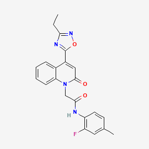 molecular formula C22H19FN4O3 B2448516 2-(4-(3-ethyl-1,2,4-oxadiazol-5-yl)-2-oxoquinolin-1(2H)-yl)-N-(2-fluoro-4-methylphenyl)acetamide CAS No. 1251572-53-8