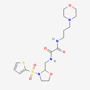 molecular formula C17H26N4O6S2 B2448517 N1-(3-morpholinopropyl)-N2-((3-(thiophen-2-ylsulfonyl)oxazolidin-2-yl)methyl)oxalamide CAS No. 874804-71-4