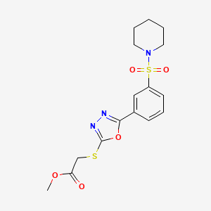 molecular formula C16H19N3O5S2 B2448518 Methyl 2-{5-[3-(piperidylsulfonyl)phenyl]-1,3,4-oxadiazol-2-ylthio}acetate CAS No. 561282-52-8