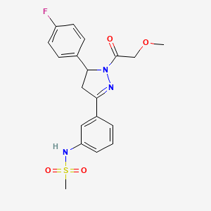 molecular formula C19H20FN3O4S B2448532 N-[3-[3-(4-fluorophenyl)-2-(2-methoxyacetyl)-3,4-dihydropyrazol-5-yl]phenyl]methanesulfonamide CAS No. 851718-66-6
