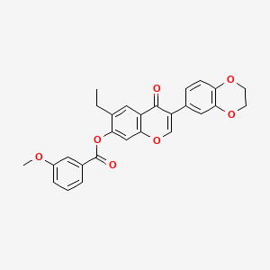 molecular formula C27H22O7 B2448533 3-(2,3-dihydrobenzo[b][1,4]dioxin-6-yl)-6-ethyl-4-oxo-4H-chromen-7-yl 3-methoxybenzoate CAS No. 610760-51-5