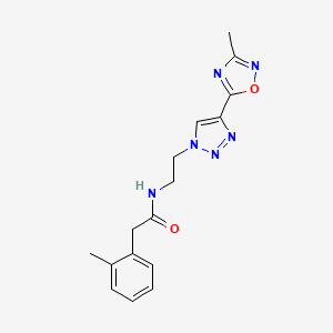 molecular formula C16H18N6O2 B2448534 N-(2-(4-(3-methyl-1,2,4-oxadiazol-5-yl)-1H-1,2,3-triazol-1-yl)ethyl)-2-(o-tolyl)acetamide CAS No. 2034534-89-7