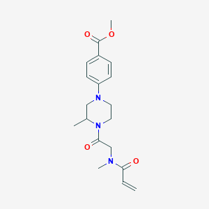 molecular formula C19H25N3O4 B2448536 Methyl 4-[3-methyl-4-[2-[methyl(prop-2-enoyl)amino]acetyl]piperazin-1-yl]benzoate CAS No. 2361727-83-3