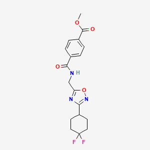 molecular formula C18H19F2N3O4 B2448549 Methyl 4-(((3-(4,4-difluorocyclohexyl)-1,2,4-oxadiazol-5-yl)methyl)carbamoyl)benzoate CAS No. 2034230-76-5