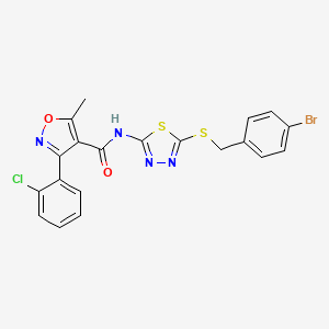 molecular formula C20H14BrClN4O2S2 B2448556 N-(5-((4-bromobenzyl)thio)-1,3,4-thiadiazol-2-yl)-3-(2-chlorophenyl)-5-methylisoxazole-4-carboxamide CAS No. 391874-62-7