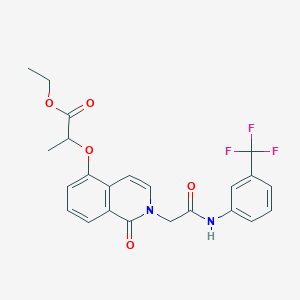 molecular formula C23H21F3N2O5 B2448574 Ethyl 2-[1-oxo-2-[2-oxo-2-[3-(trifluoromethyl)anilino]ethyl]isoquinolin-5-yl]oxypropanoate CAS No. 868224-66-2