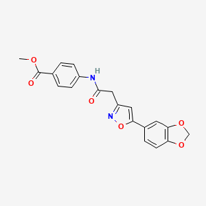 molecular formula C20H16N2O6 B2448591 Methyl 4-(2-(5-(benzo[d][1,3]dioxol-5-yl)isoxazol-3-yl)acetamido)benzoate CAS No. 1171365-86-8