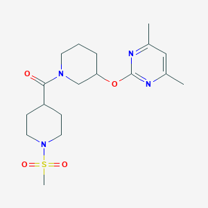 molecular formula C18H28N4O4S B2448611 (3-((4,6-ジメチルピリミジン-2-イル)オキシ)ピペリジン-1-イル)(1-(メチルスルホニル)ピペリジン-4-イル)メタノン CAS No. 2097931-16-1