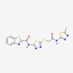 molecular formula C15H11N7O2S4 B2448617 N-(5-((2-((5-methyl-1,3,4-thiadiazol-2-yl)amino)-2-oxoethyl)thio)-1,3,4-thiadiazol-2-yl)benzo[d]thiazole-2-carboxamide CAS No. 1351589-16-6