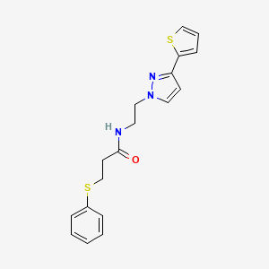 molecular formula C18H19N3OS2 B2448619 3-(phenylthio)-N-(2-(3-(thiophen-2-yl)-1H-pyrazol-1-yl)ethyl)propanamide CAS No. 1797014-56-2